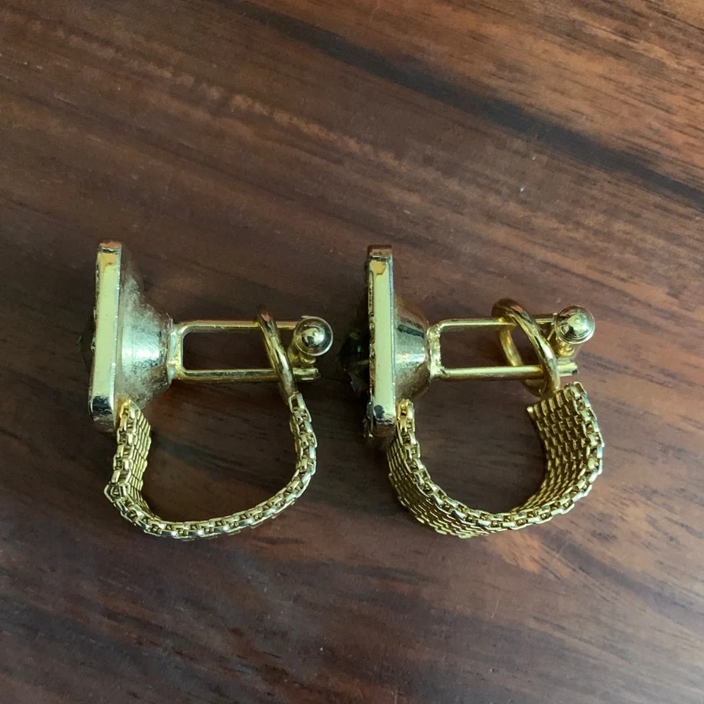 Vintage gold tone green and purple stone cuff links